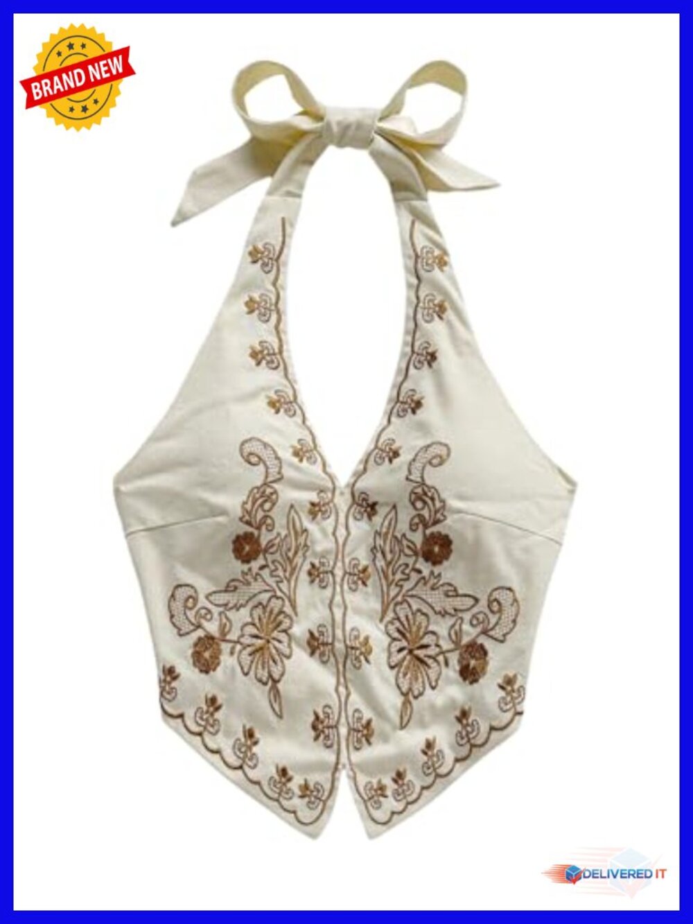 Boho Floral Halter Crop Tank Top - Tie Backless Vintage Going Out Top